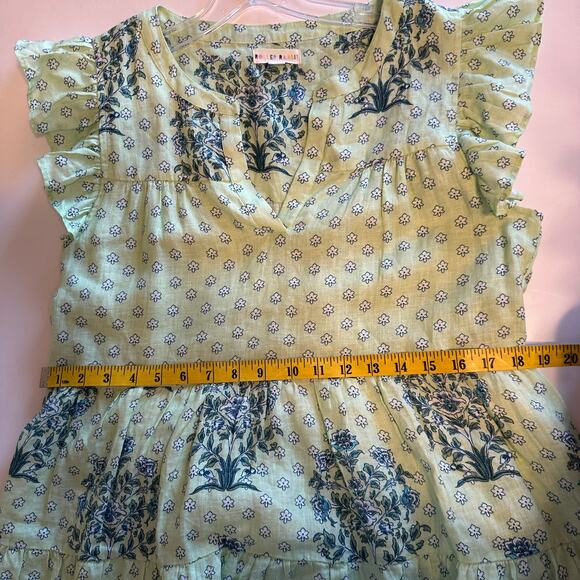 Roller Rabbit Yarrow Pippa Flutter Sleeve Linen Dress Womens Small Green Floral - Picture 9 of 10